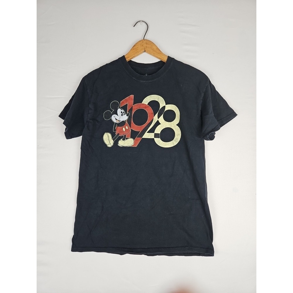 Disney Mickey Mouse T Shirt Black Short Sleeve Adult Medium 1928 100% Cotton‎